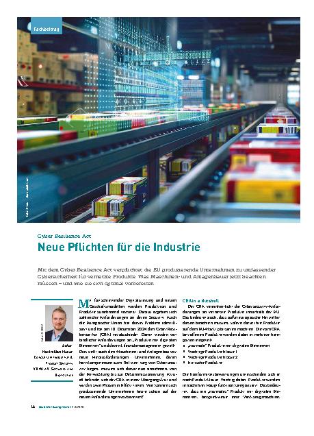 Vorschauseite 1: Cyber Resilience Act Neue Pflichten für die Industrie
