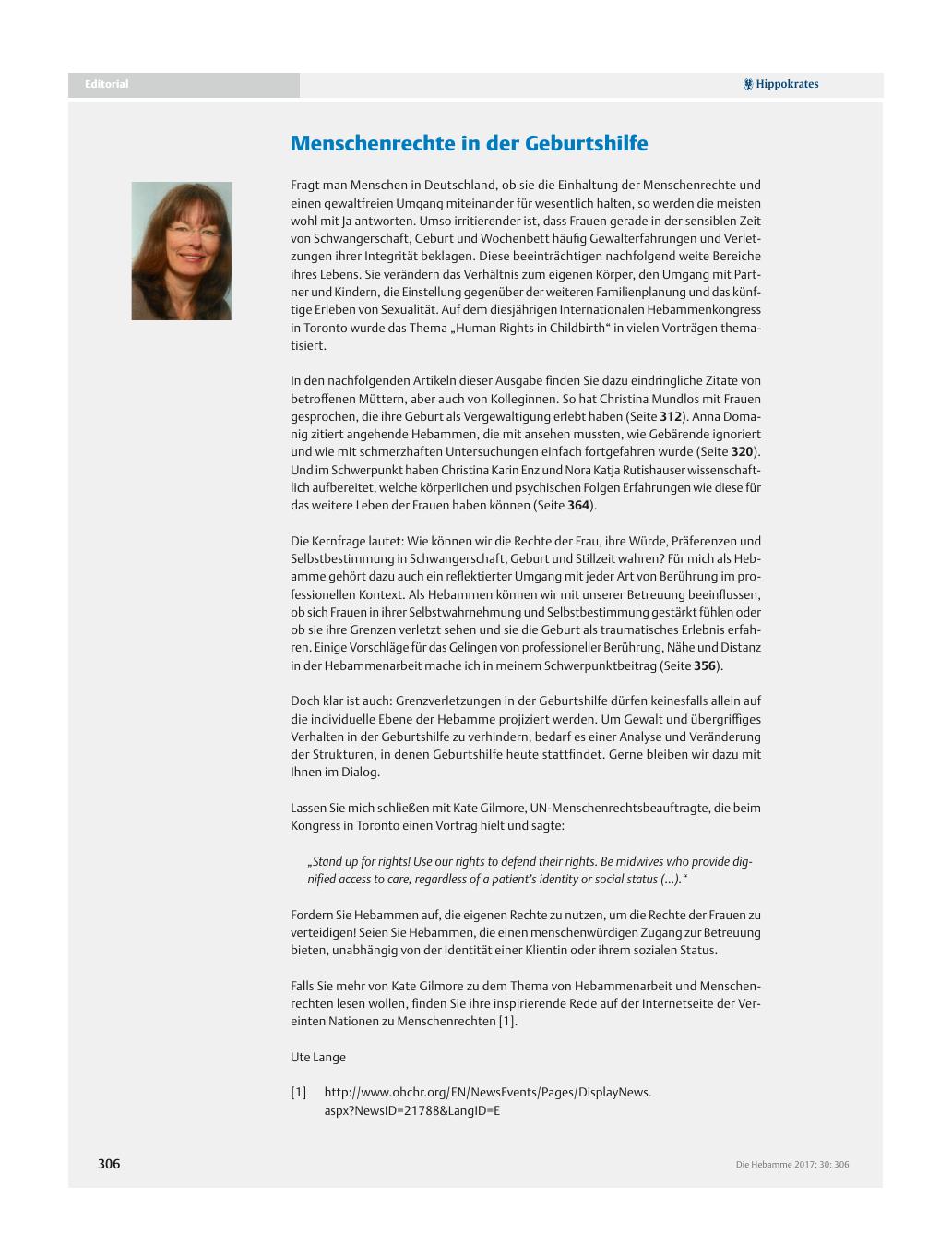 Vorschauseite 1: Menschenrechte in der Geburtshilfe