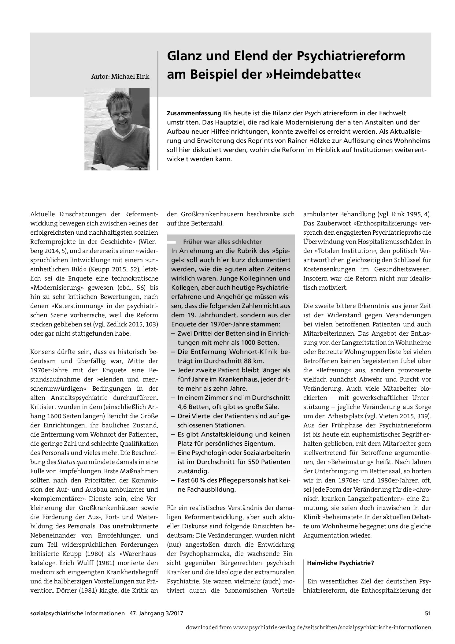 Vorschauseite 1: Glanz und Elend der Psychiatriereform am Beispiel der »Heimdebatte«