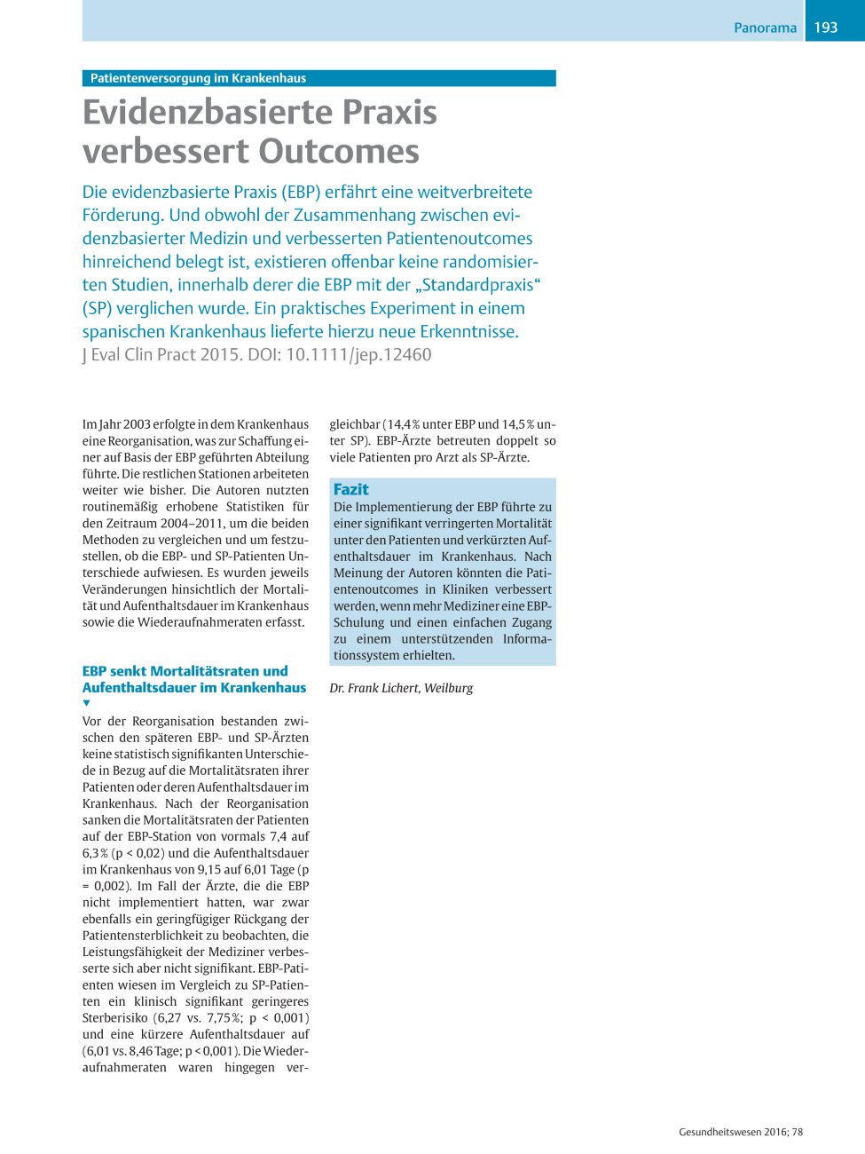 Vorschauseite 1: Evidenzbasierte Praxis verbessert Outcomes
