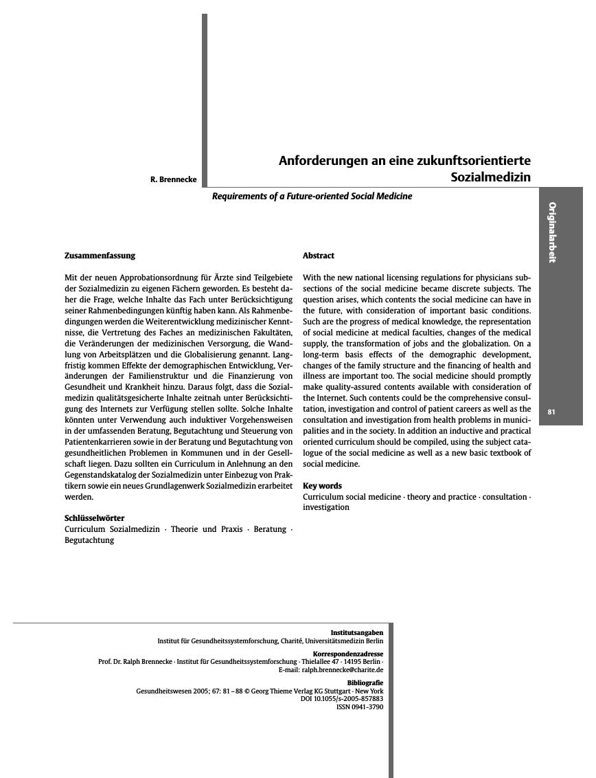 Vorschauseite 1: Anforderungen an eine zukunftsorientierte Sozialmedizin