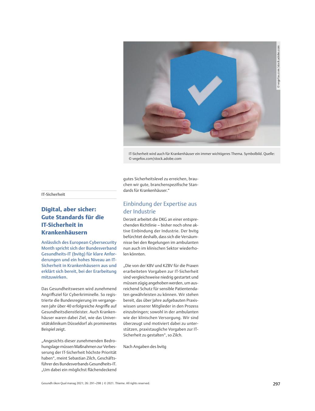 Vorschauseite 1: IT-Sicherheit – Digital, aber sicher: Gute Standards für die IT-Sicherheit in Krankenhäusern