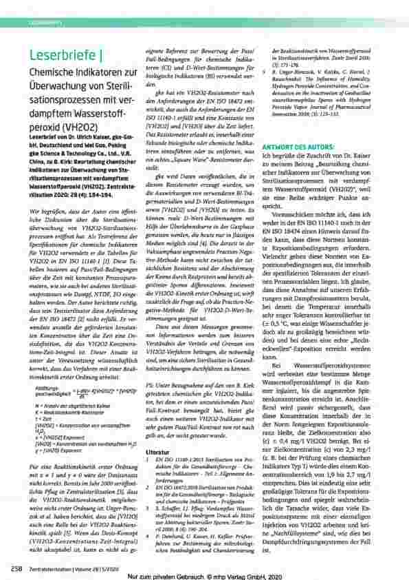 Vorschauseite 1: Chemische Indikatoren zur Überwachung von Sterilisationsprozessen mit verdampftem Wasserstoffperoxid (VH2O2)