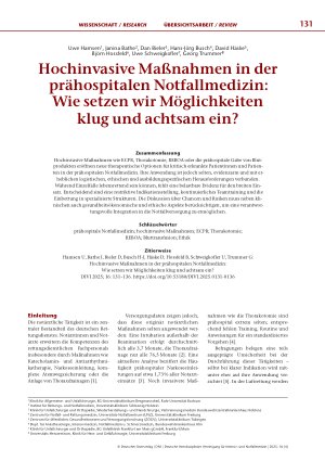 Vorschauseite 1: Hochinvasive Maßnahmen in der prähospitalen Notfallmedizin: Wie setzen wir Möglichkeiten klug und achtsam ein?