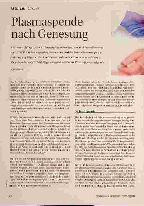 Vorschauseite 1: Plasmaspende nach Genesung