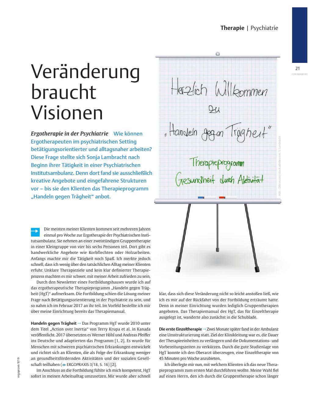 Vorschauseite 1: Veränderung braucht Visionen ? Ergotherapie in der Psychiatrie