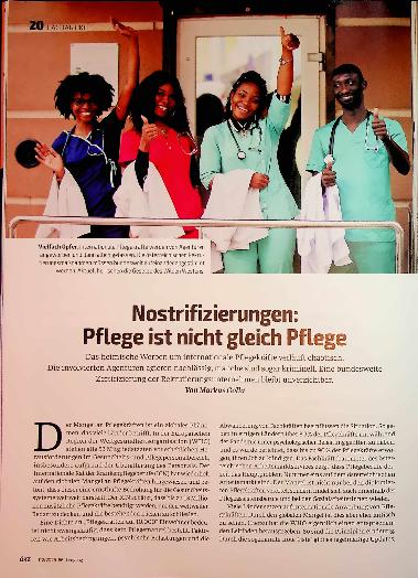 Vorschauseite 1: Nostrifizierungen: Pflege ist nicht gleich Pflege