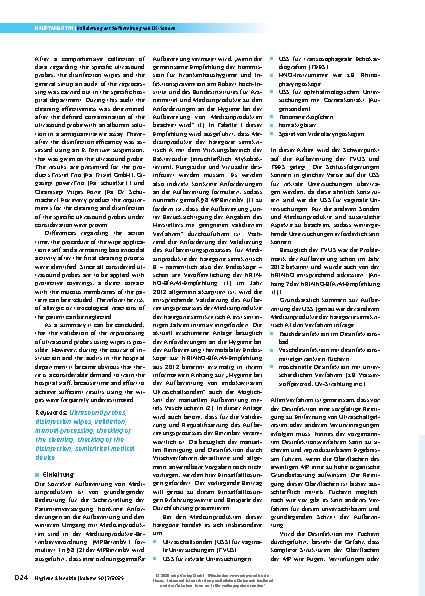 Vorschauseite 2: Validierung der Aufbereitung von Ultraschallsonden mit Schleimhautkontakt mit desinfizierenden Tuchsystemen