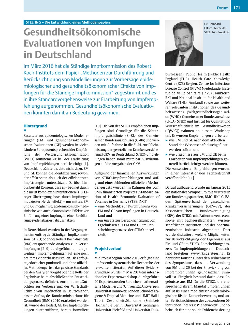 Vorschauseite 1: STEErING – Die Entwicklung eines Methodenpapiers – Gesundheitsökonomische Evaluationen von Impfungen in Deutschland