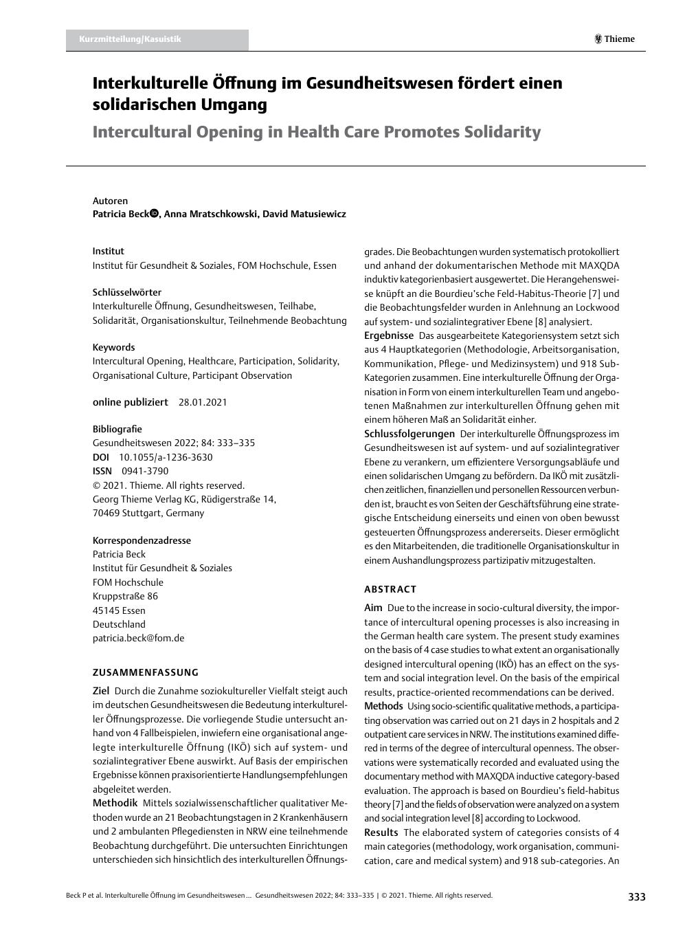 Vorschauseite 1: Interkulturelle Öffnung im Gesundheitswesen fördert einen solidarischen Umgang.