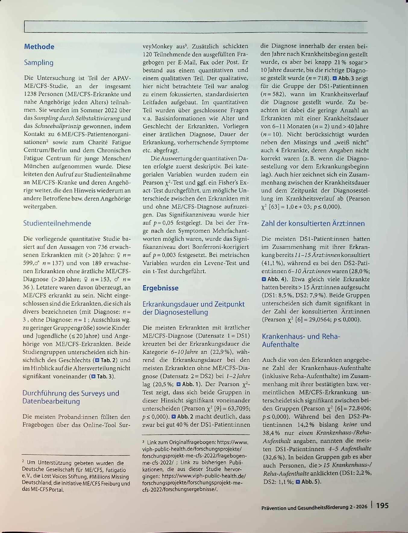 Vorschauseite 2: Erkrankte mit ärztlich diagnostizierter Myalgischer Enzephalomyelitis/chronischem Fatigue-Syndrom (ME/CFS) im Vergleich zu Erkrankten, die vermuten, an ME/CFS zu leiden