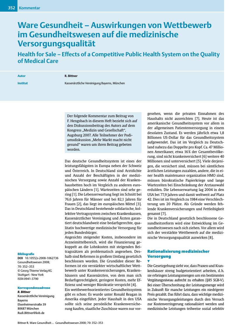 Vorschauseite 1: Ware Gesundheit – Auswirkungen von Wettbewerb im Gesundheitswesen auf die medizinische Versorgungsqualität