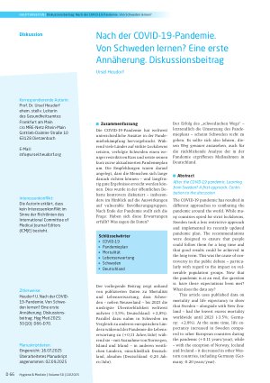 Vorschauseite 1: Nach der COVID-19-Pandemie. Von Schweden lernen? Eine erste Annäherung. Diskussionsbeitrag