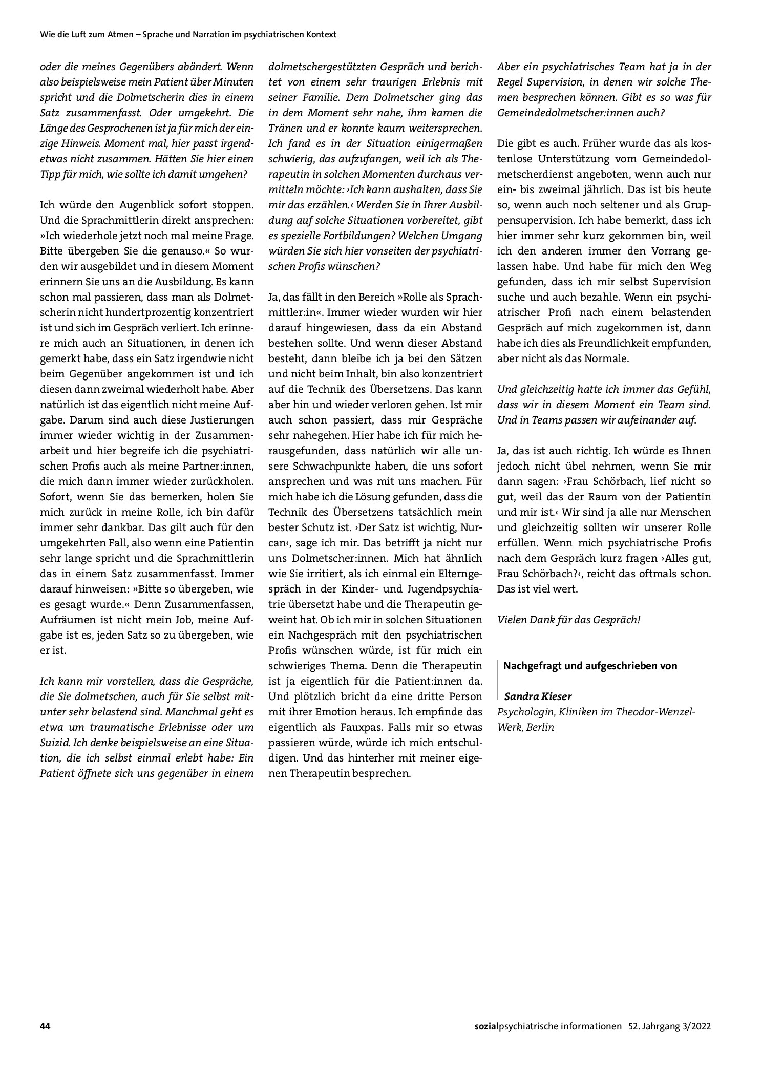Vorschauseite 3: „Weil jedes Wort und jeder Satz wichtig ist“ – Im Gespräch mit Nurcan Schörbach, Interview: Sandra Kieser, Sprach- und Kulturmittlerin
