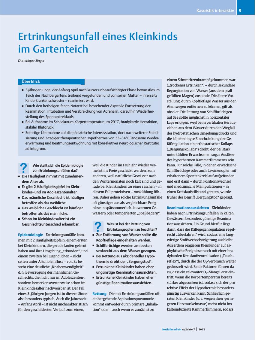 Vorschauseite 1: Ertrinkungsunfall eines Kleinkinds im Gartenteich