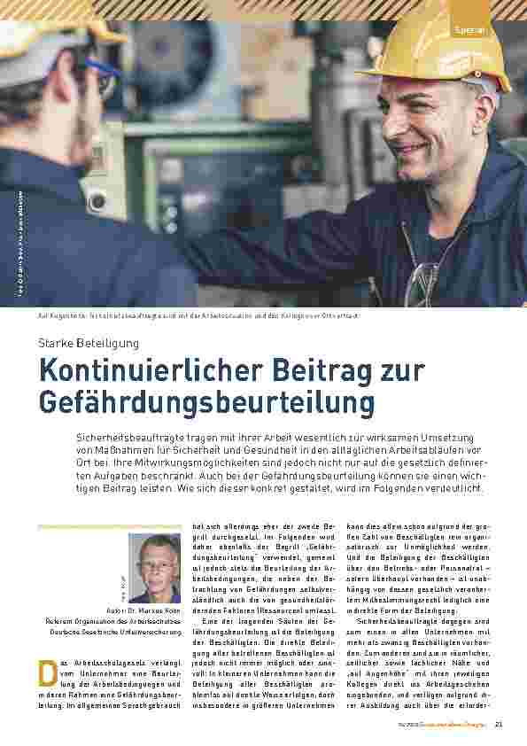 Vorschauseite 1: Starke Beteiligung. Kontinuierlicher Beitrag zur Gefährdungsbeurteilung.