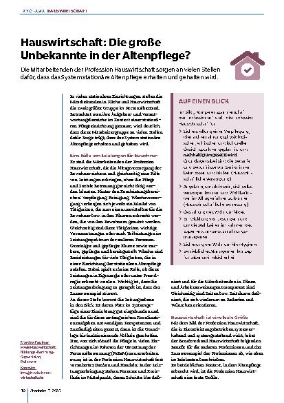 Vorschauseite 1: Hauswirtschaft: Die große Unbekannte in der Altenpflege?
