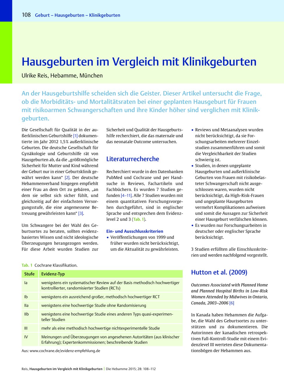 Vorschauseite 1: Hausgeburten im Vergleich mit Klinikgeburten