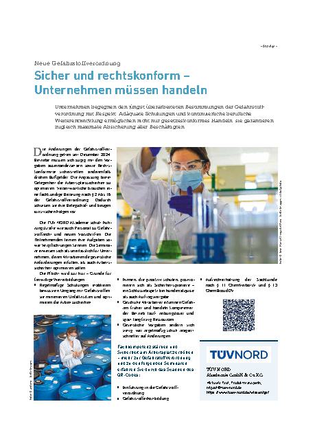 Vorschauseite 1: Neue Gefahrstoffverordnung Sicher und rechtskonform – Unternehmen müssen handeln