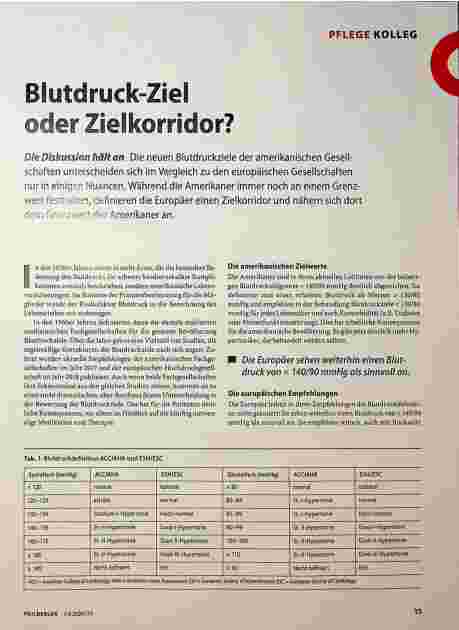Vorschauseite 1: Blutdruck-Ziel oder Zielkorridor?