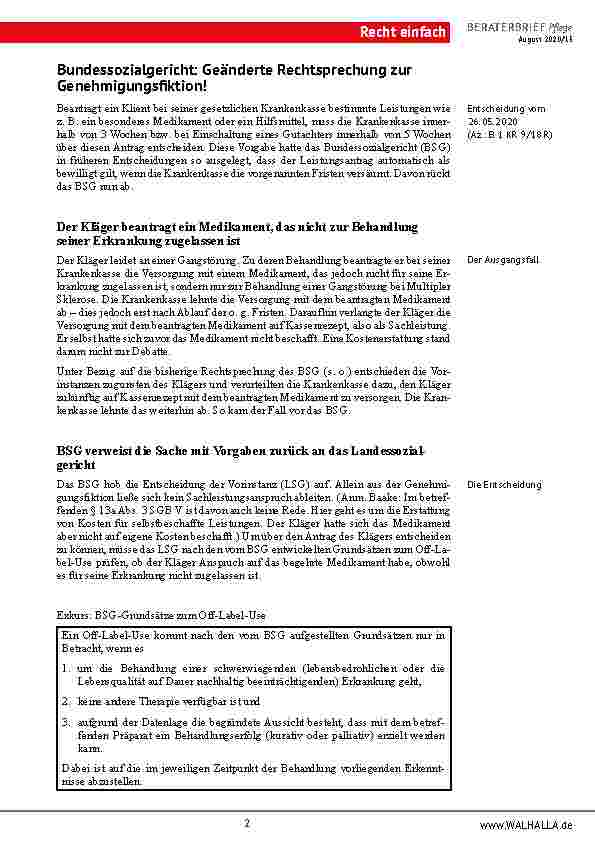 Vorschauseite 2: Bundessozialgericht: Geänderte Rechtsprechung zur Genehmigungsfiktion!