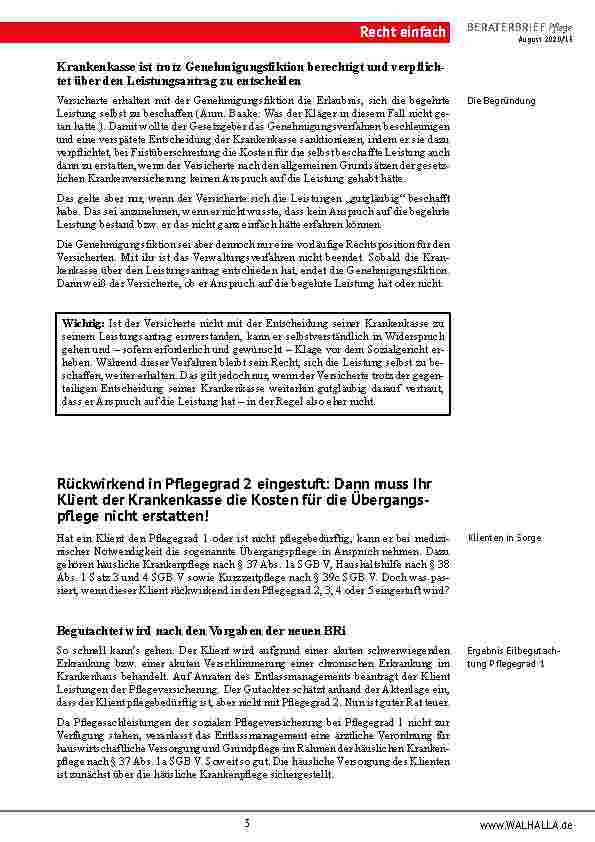 Vorschauseite 3: Bundessozialgericht: Geänderte Rechtsprechung zur Genehmigungsfiktion!