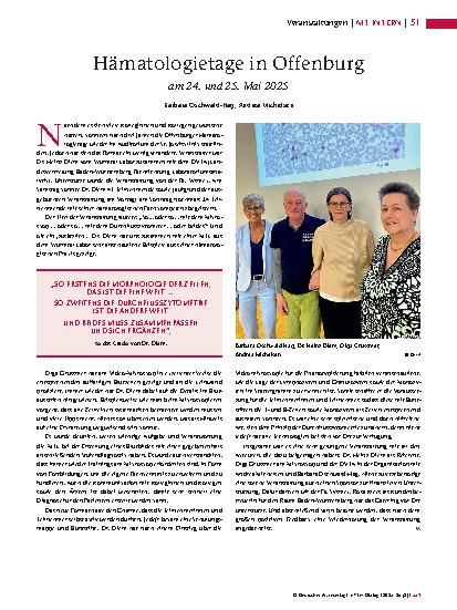 Vorschauseite 1: Hämatologietage in Offenburg am 24. und 25. Mai 2025