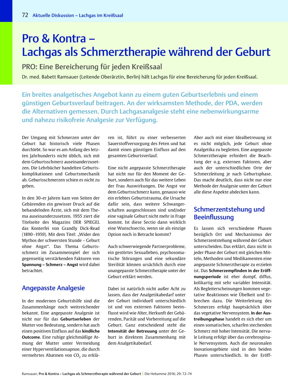 Vorschauseite 1: Pro & Kontra ? Lachgas als Schmerztherapie während der Geburt