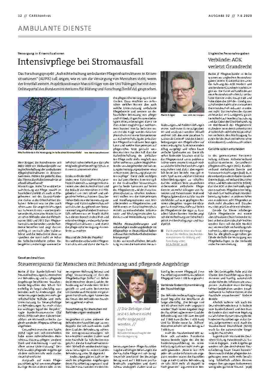 Vorschauseite 1: Versorgung in Krisensituationen: Intensivpflege bei Stromausfall