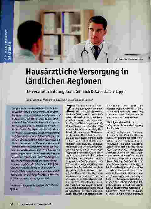 Vorschauseite 1: Hausärztliche Versorgung in ländlichen Regionen Universitärer Bildungstransfer nach Ostwestfalen-Lippe