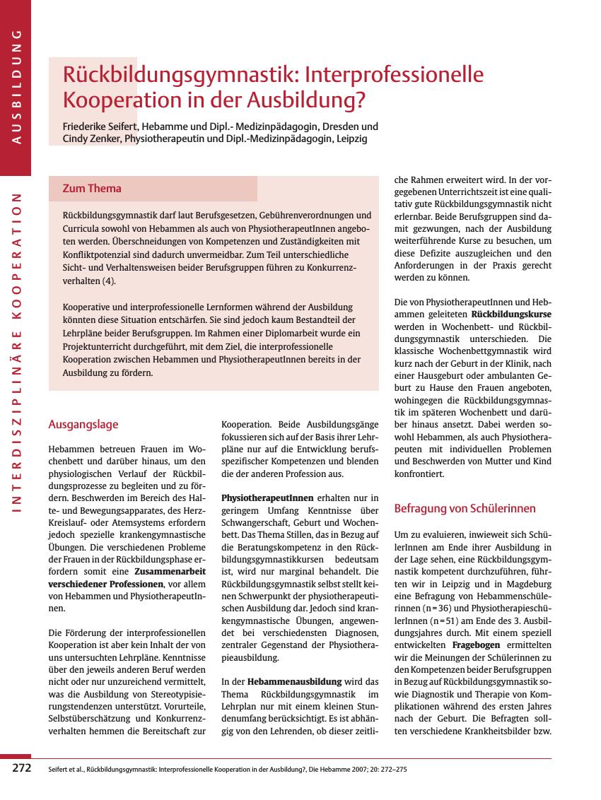 Vorschauseite 1: Rückbildungsgymnastik: Interprofessionelle Kooperation in der Ausbildung?