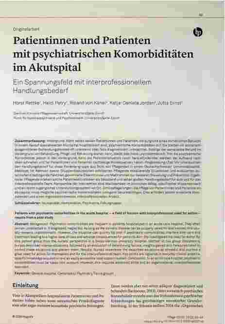 Vorschauseite 1: Patientinnen und Patienten mit psychiatrischen Komorbiditäten im Akutspital: Ein Spannungsfeld mit interprofessionellem Handlungsbedarf