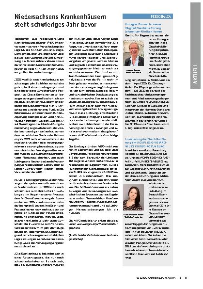 Vorschauseite 1: Niedersachsens Krankenhäusern steht schwieriges Jahr bevor.