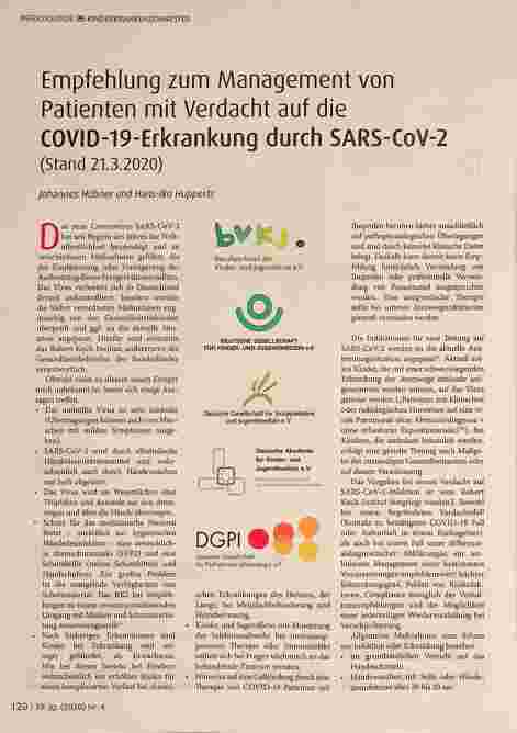 Vorschauseite 1: Empfehlung zum Management von Patienten mit Verdacht auf die COVID-19-Erkrankung durch SARS-CoV-2 (Stand 21.3.2020)
