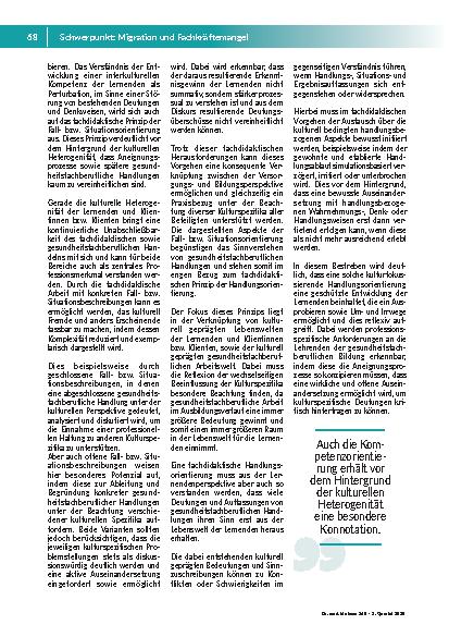Vorschauseite 4: „Erzählen Sie doch mal, wie das so bei Ihnen ist…“ Förderung der Sensibilisierung für die kulturelle Heterogenität in der gesundheitsfachlichen Ausbildung