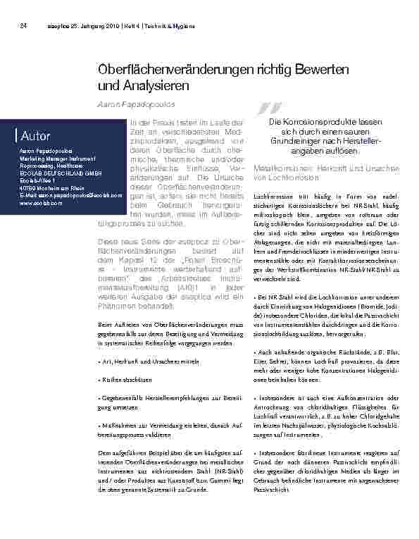 Vorschauseite 1: Oberflächenveränderungen richtig Bewerten und Analysieren