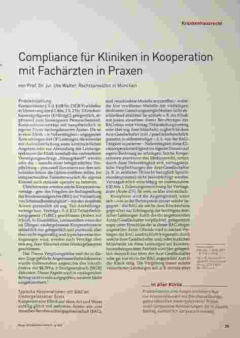Vorschauseite 1: Compliance für Kliniken in Kooperation mit Fachärzten in Praxen