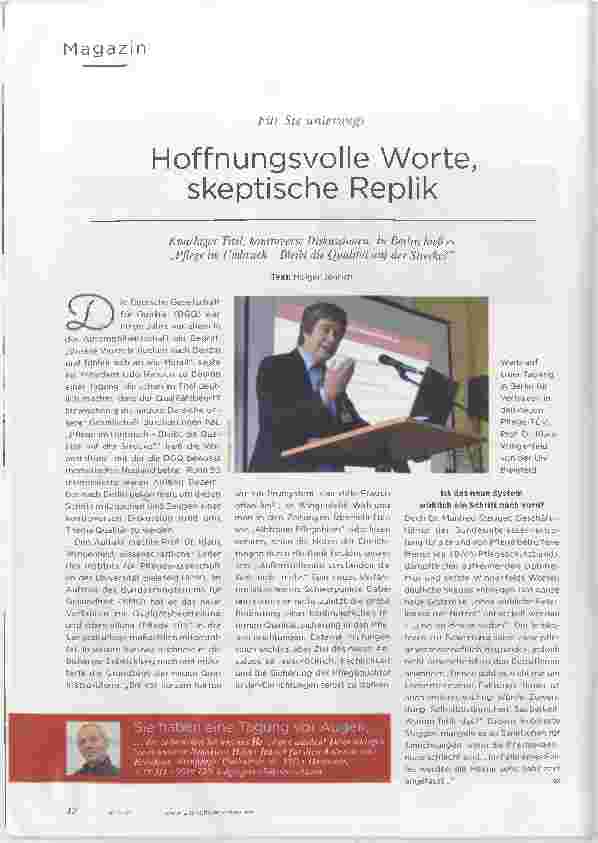 Vorschauseite 1: Hoffnungsvolle Worte, skeptische Replik.