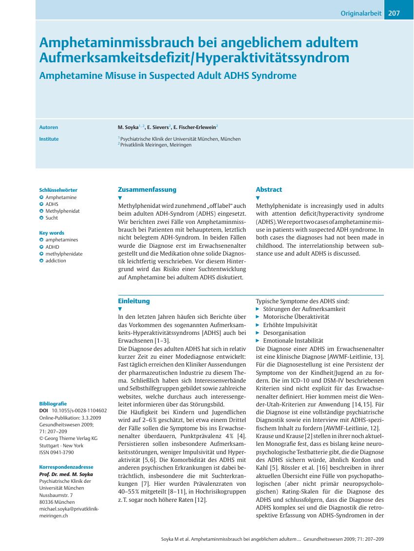 Vorschauseite 1: Amphetaminmissbrauch bei angeblichem adultem Aufmerksamkeitsdefizit/Hyperaktivitätssyndrom