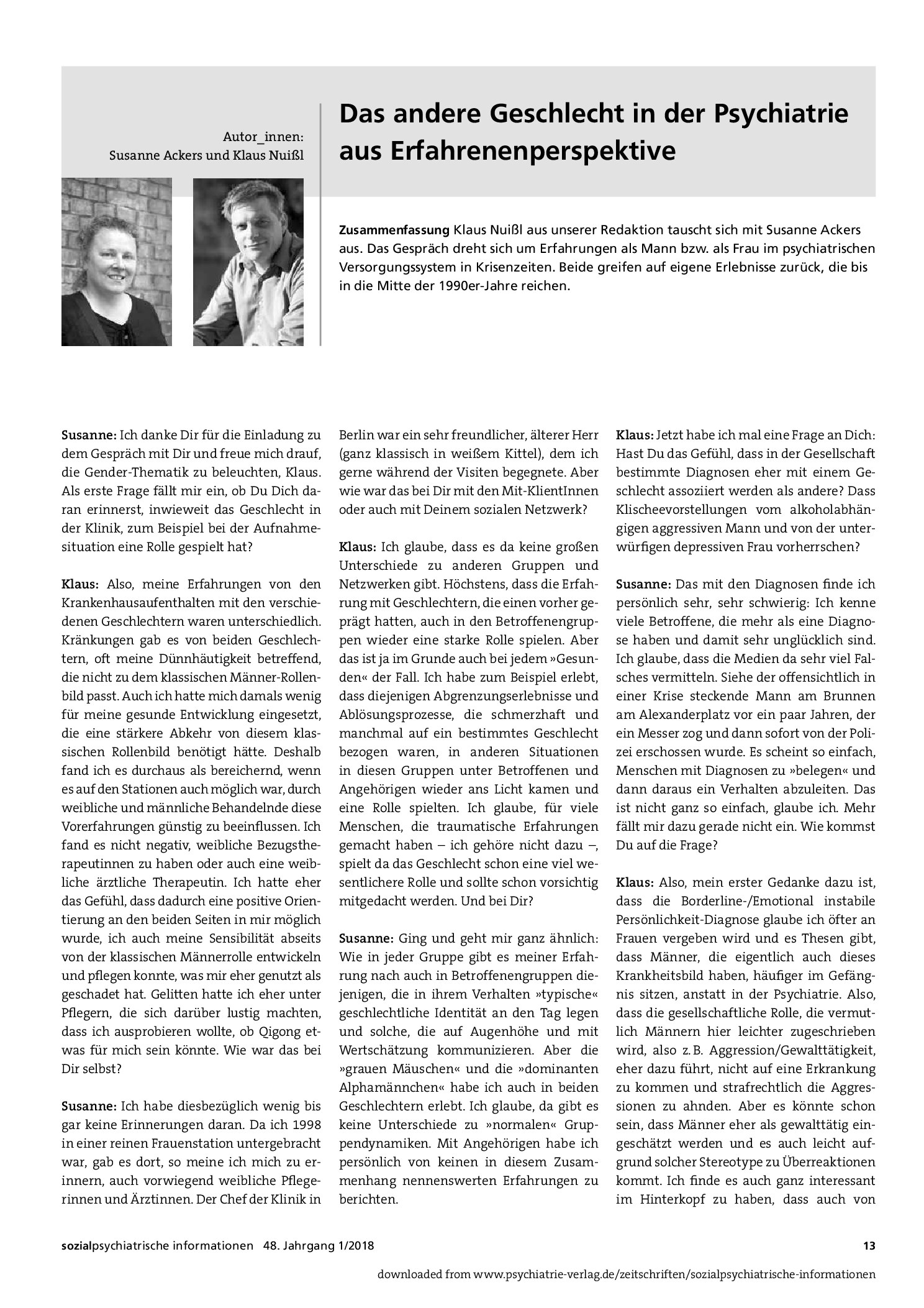 Vorschauseite 1: Das andere Geschlecht in der Psychiatrie aus Erfahrenenperspektive