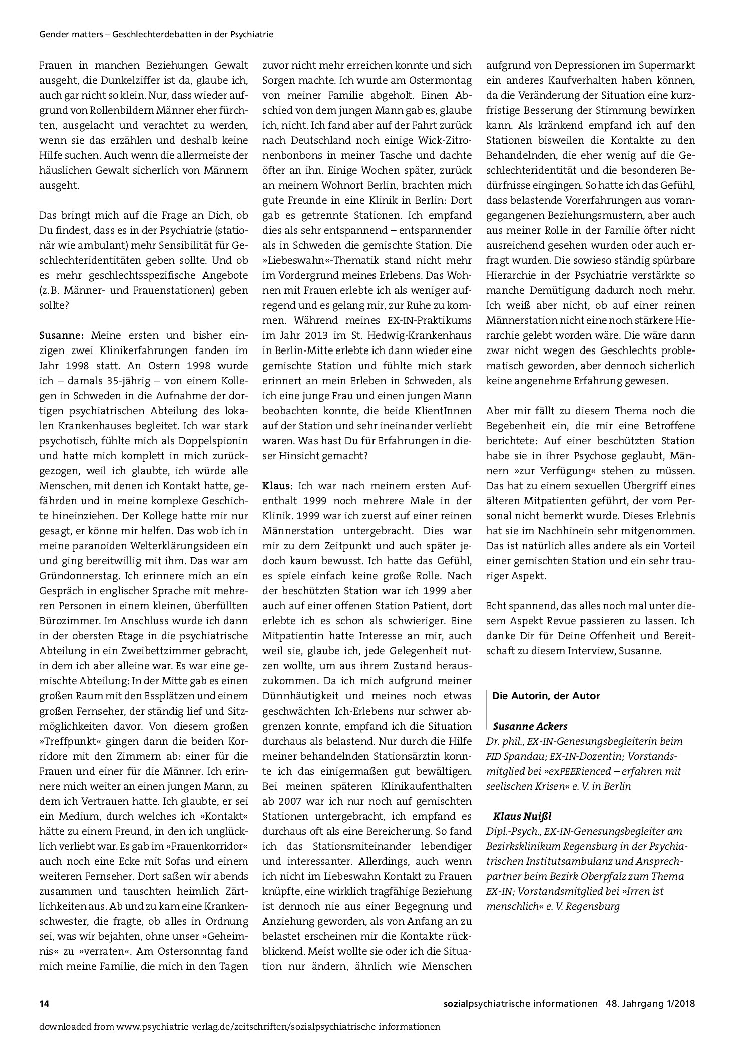 Vorschauseite 2: Das andere Geschlecht in der Psychiatrie aus Erfahrenenperspektive