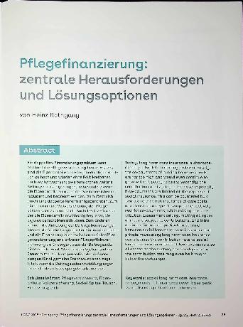Vorschauseite 1: Pflegefinanzierung: zentrale Herausforderungen und Lösungsoptionen