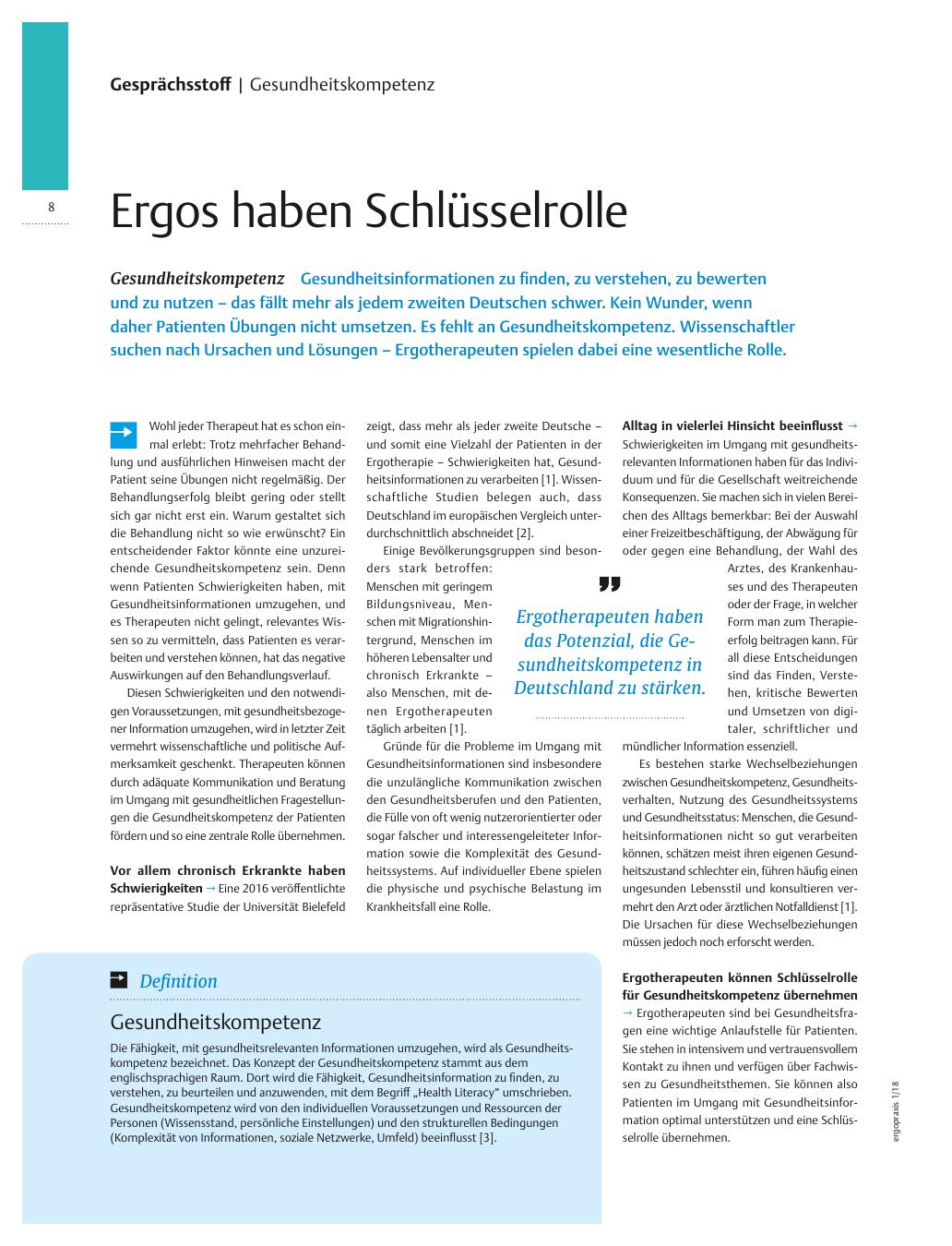 Vorschauseite 1: Gesundheitskompetenz ? Ergos haben Schlüsselrolle