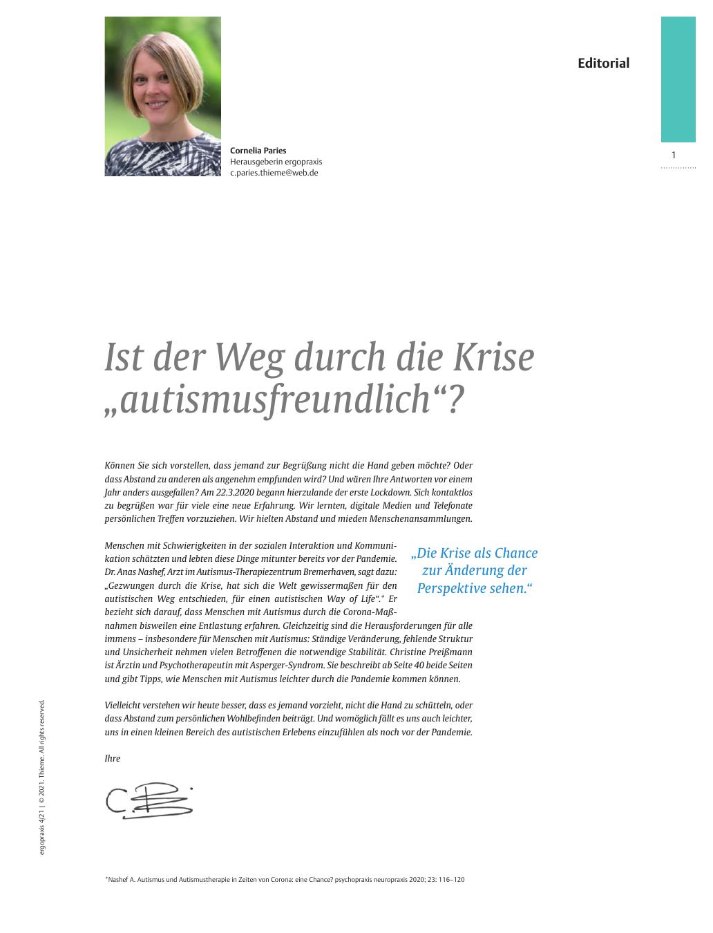 Vorschauseite 1: Ist der Weg durch die Krise „autismusfreundlich“?