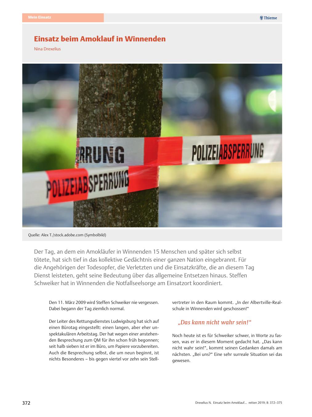 Vorschauseite 1: Einsatz beim Amoklauf in Winnenden