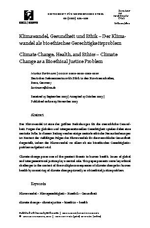 Vorschauseite 1: Klimawandel, Gesundheit und Ethik – Der Klimawandel als bioethisches Gerechtigkeitsproblem