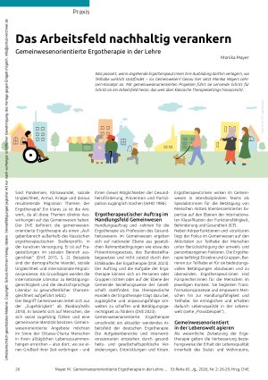 Vorschauseite 1: Das Arbeitsfeld nachhaltig verankern Gemeinwesenorientierte Ergotherapie in der Lehre