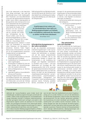 Vorschauseite 2: Das Arbeitsfeld nachhaltig verankern Gemeinwesenorientierte Ergotherapie in der Lehre