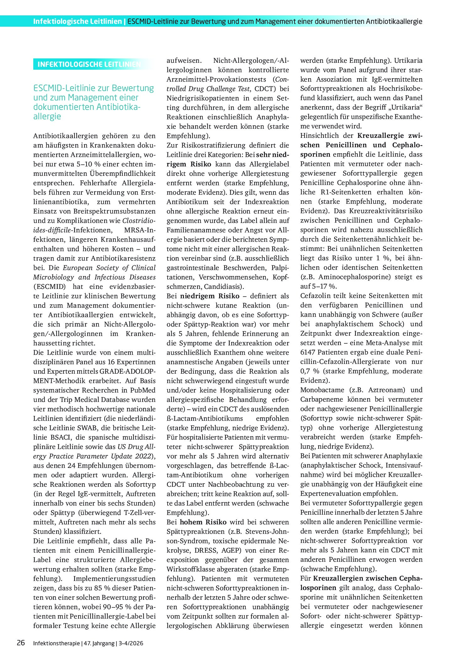 Vorschauseite 1: ESCMID-Leitlinie zur Bewertung und zum Management einer dokumentierten Antibiotikaallergie