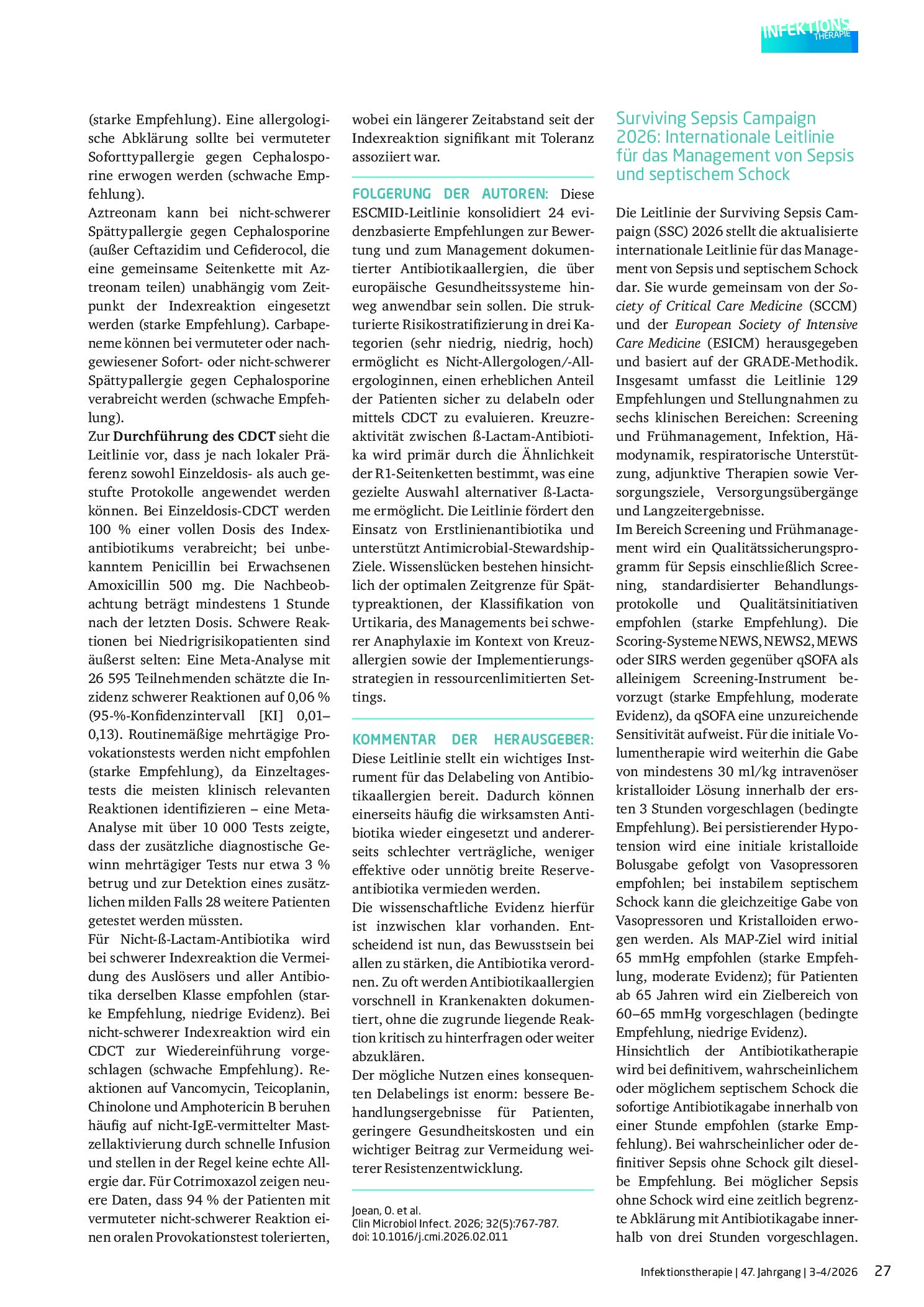 Vorschauseite 2: ESCMID-Leitlinie zur Bewertung und zum Management einer dokumentierten Antibiotikaallergie